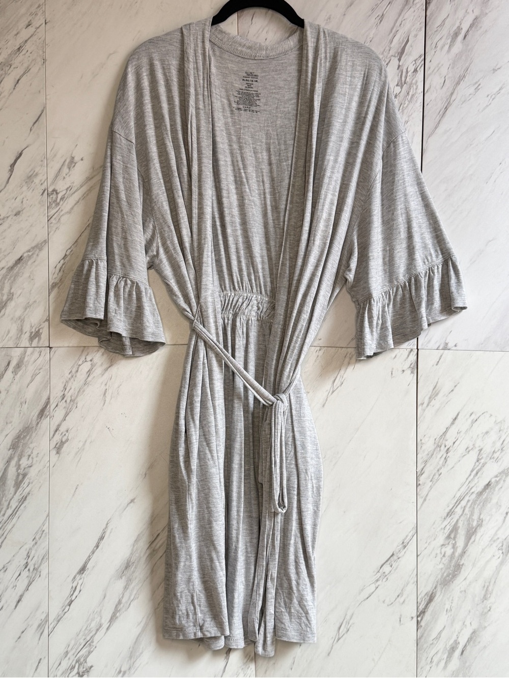 Secret Treasures Gray Heather Knit Robe XL Ruffle Sleeve Cozy Loungewear